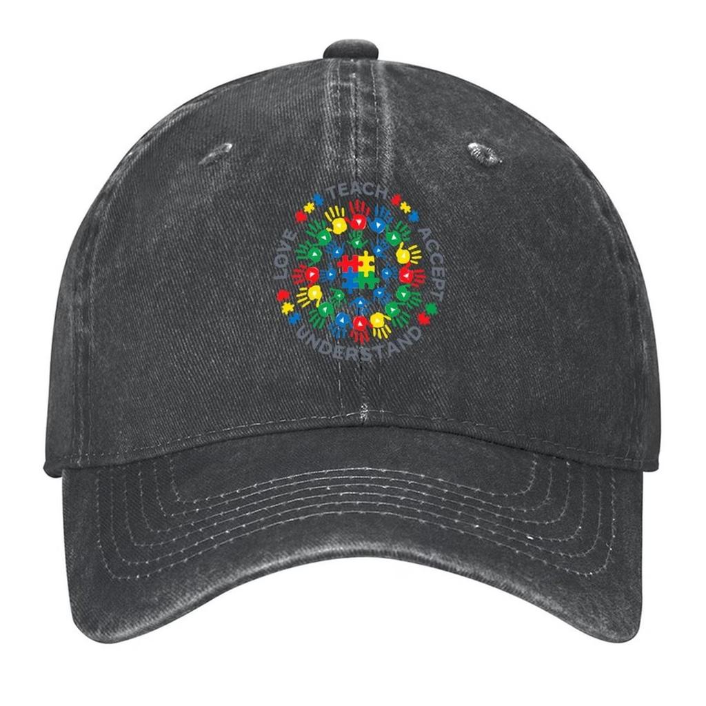 Autism Awareness Hands Baseball Cap Washed Cotton Adjustable Curved Brim Casual Outdoor Hat