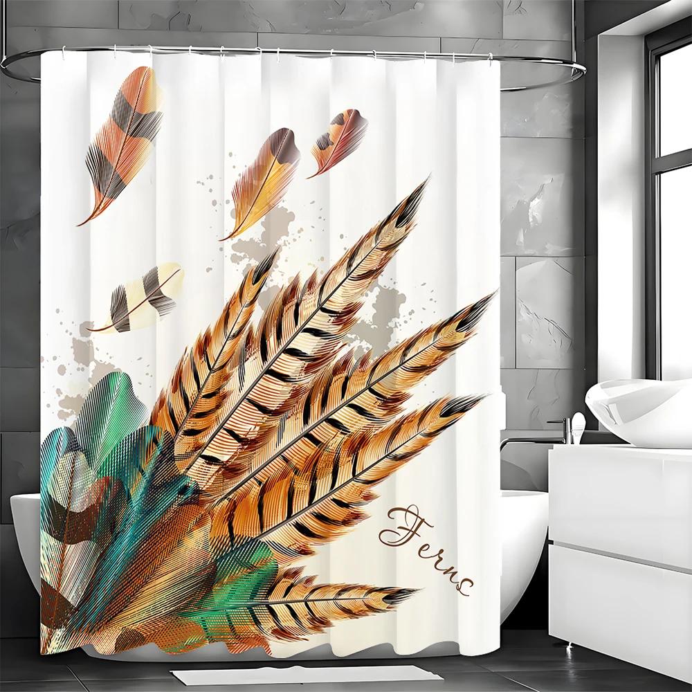 

Feather Shower Curtain, Bathroom Decorative Shower Curtain, Waterproof Shower Curtain With Hooks W60H190(CM)-1 Pcs