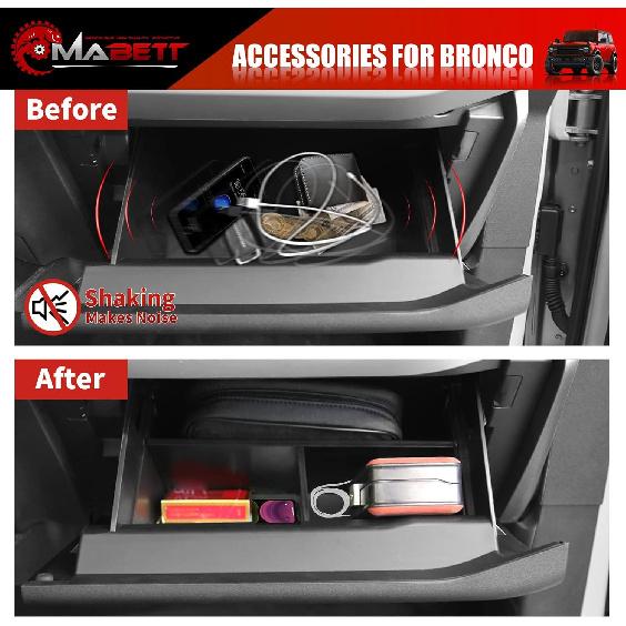 Mabett Glove Box Dividers Organizer for Ford Bronco Accessories 2021 2022 2023 2024 2/4-Door, Use Dividers to Organize Center Console Interior