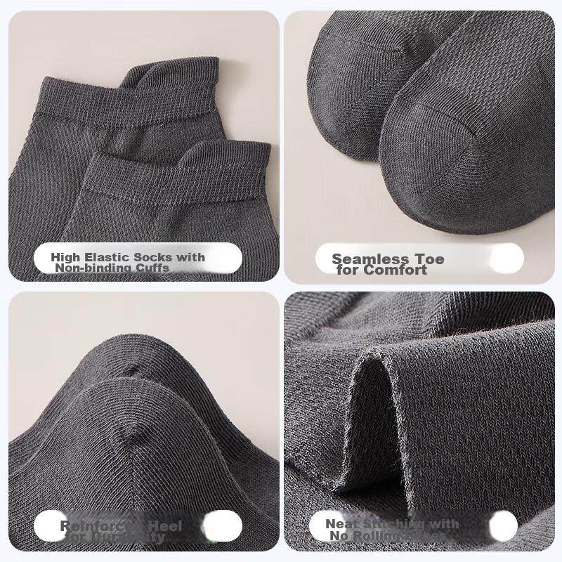 MIIOW 6 Pairs of Men's Socks, 100% Pure Cotton, Odor-Resistant, Small Ear Mesh Boat Socks, Sweat-Absorbing Basketball Socks