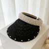 Handmade woven pearl empty hat, fashionable seaside vacation sun-protection hat, headband, summer sweet sun hat