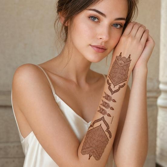 Henna Tattoo Stickers, Red Brown Waterproof Lace Temporary Tattoos, Indian Mehndi Body Art for Women Girls, Festival Makeup