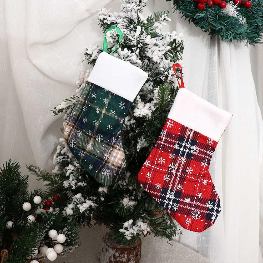 

Мини-красные и зеленые клетчатые рождественские носки снежинки рождественские украшения Новый год