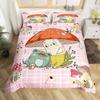 Kawaii Animals Duvet Cover Cute Rabbit Bedding Set Rustic Wooden Comforter Cover Microfiber Floral Bedclothes Queen For Girl Boy