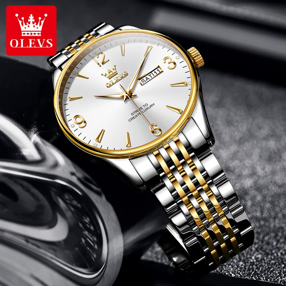 OLEVS Watches for Men Stainless Steel Waterproof Calendar Week Luminous Men's Watches Original Brand Luxury Quartz Watches 2928