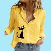 Women Fashion Buttoned Long Sleeve Shirt Ladies Casual Thin Cotton Linen Print Top Stand Neck Long Sleeved Blouse