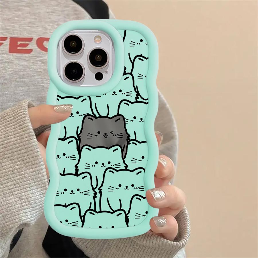 Case for iPhone 11 15 Plus 13 14 8 XR 16 Pro Max 17 Air 12 Soft Phone Cover Cartoon Cute Cat