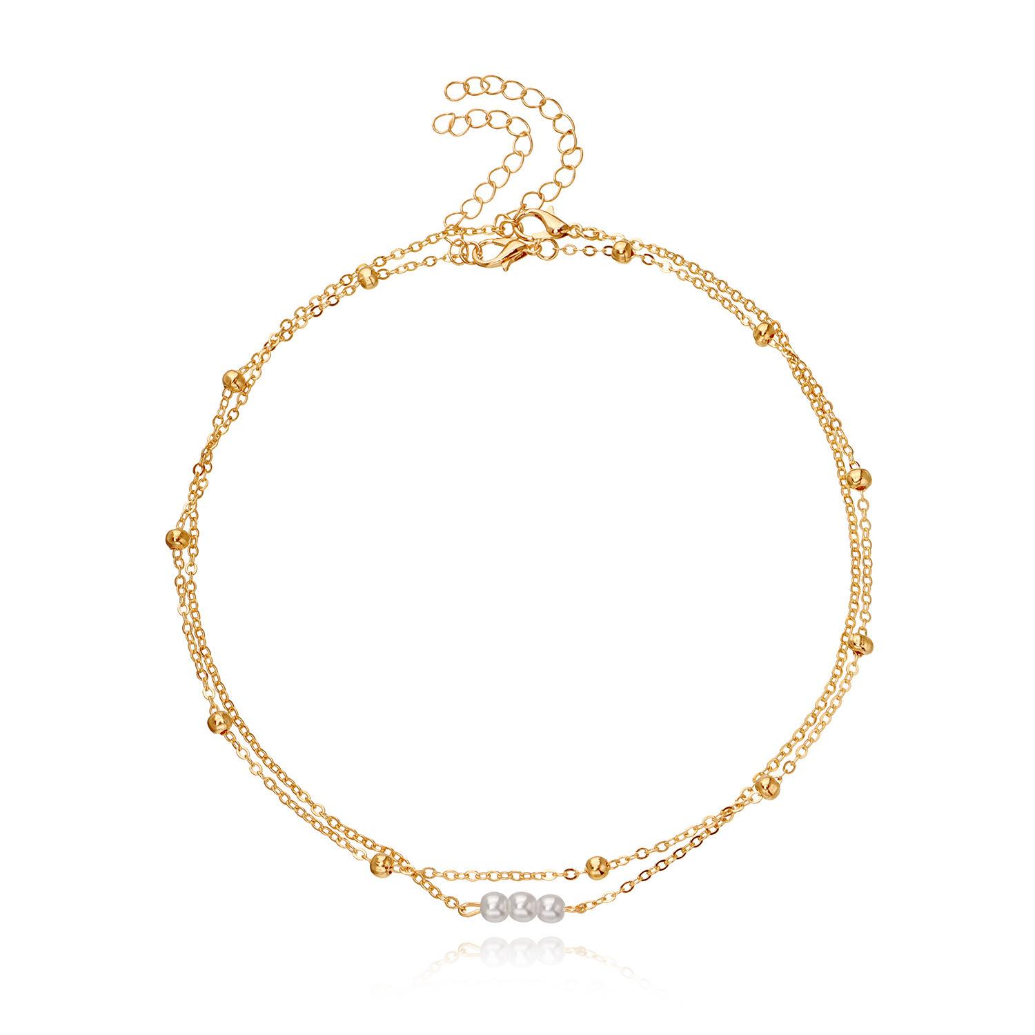 Жемчужная бусина подвеска цепочка ожерелье две группы, простая индивидуальность универсальный сплав женское ожерелье