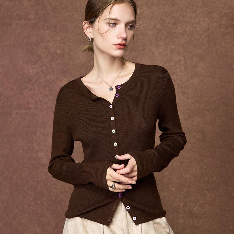 Wudao Cashmere Blend Knit Round Neck Cardigan
