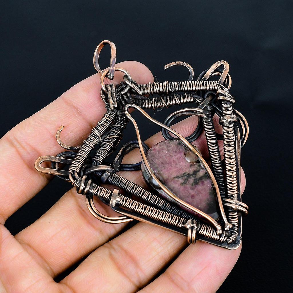 Rhodonite Pendant Gemstone Jewelry, 999 Copper Wire Wrapped Handmade Pendant, Latest Design Jewelry