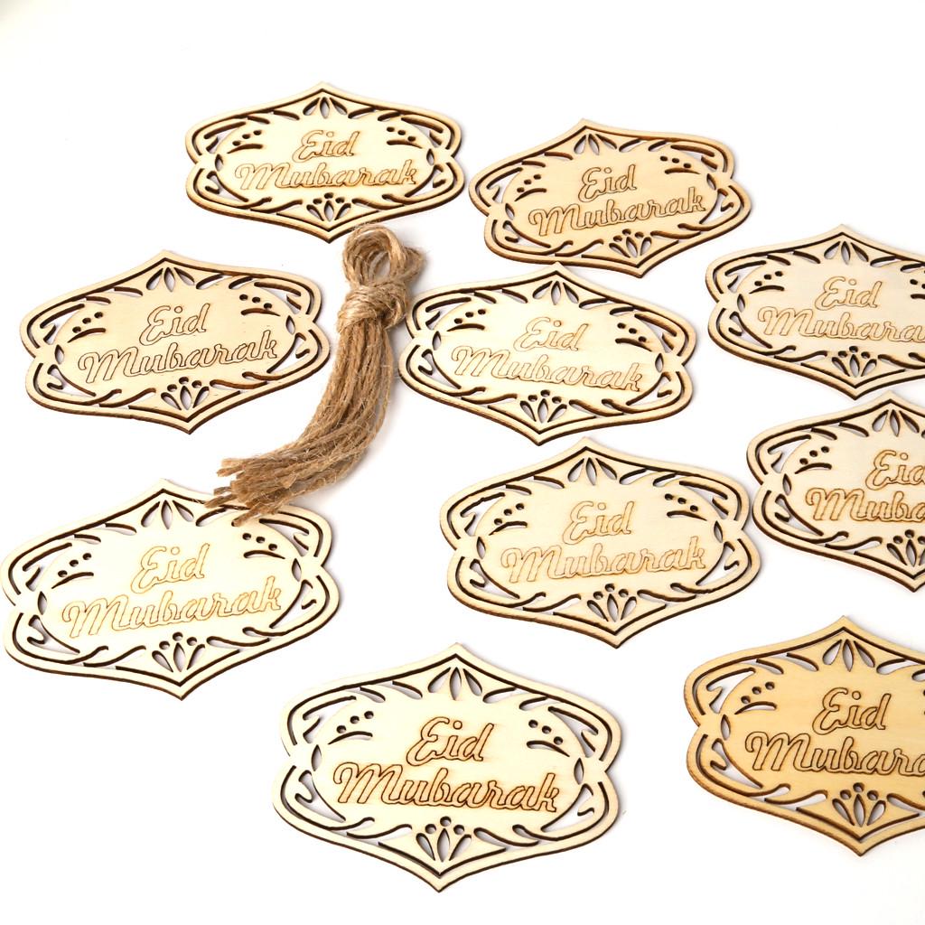 DIY Eid Mubarak Muslim Ramadan Hanging Pendant Wooden Hollow Ornament 10PCS