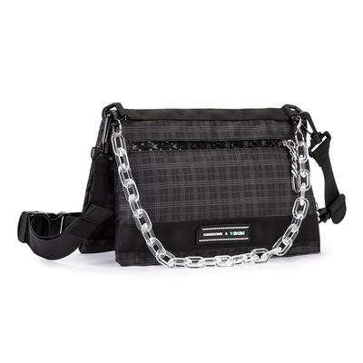 Men Women Chain Single Shoulder Bag Foldable Messenger Bag Chain Casual Plaid Chest Bag Small Crossbody Bag  Waterproof Black