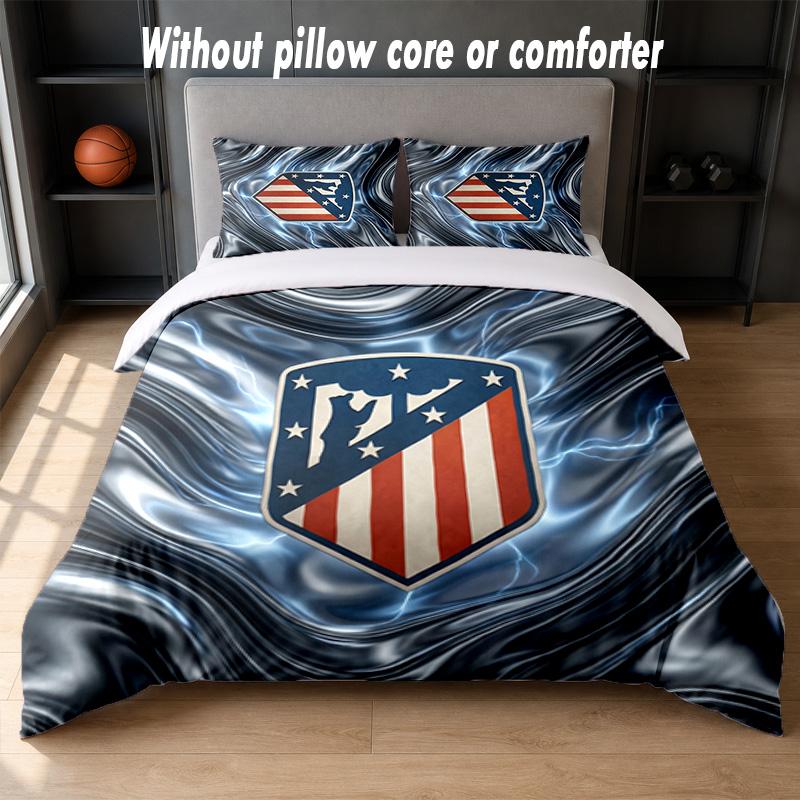 Set Biancheria da Letto Design Atletico Madrid 1 Copripiumino + 2 Federe Morbido Traspirante Biancheria da Letto per la Casa