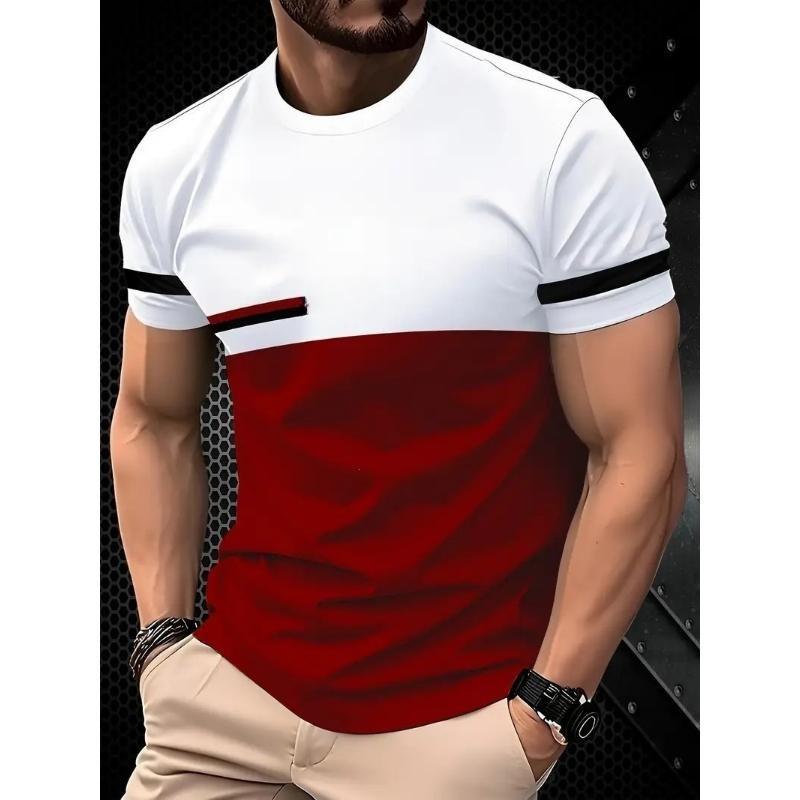 Fashion Men s Crew Neck Short Sleeve 3D Striped Color Printing Striped Short Sleeve Crew Neck T-Shirt XS