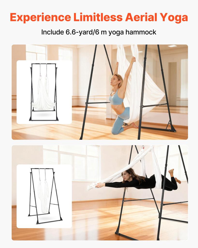 VEVOR Yoga Stand Frame, Max 200 Kg Load Swing Stand, Triangular Structure Aerial Rig, Aerial Silk Stands with EVA Foam & 6m Yoga Hammock