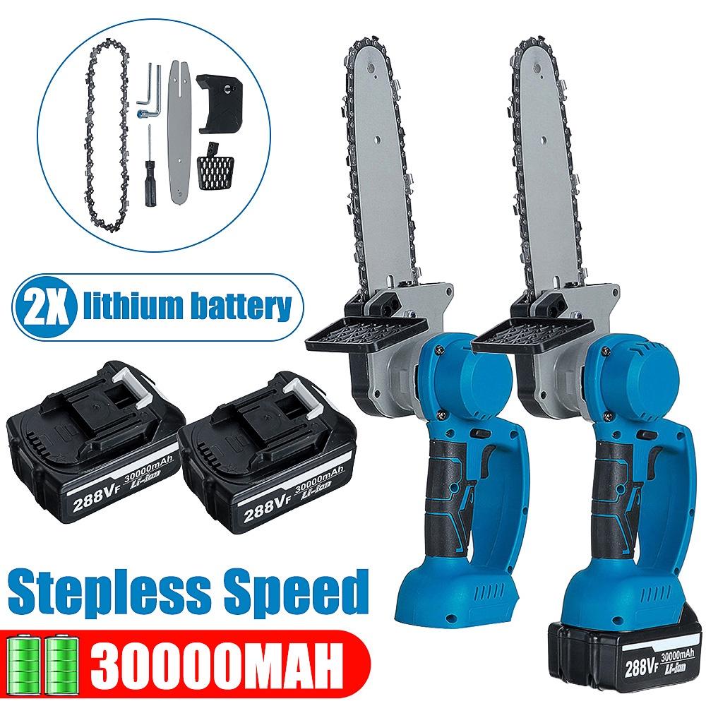 288VF Brushless Cordless Electric Saw 8inches Chainsaw Bracket Wood Cutting Machine Power Tools 2 Battery For Battery