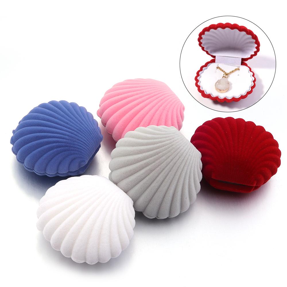 1 Piece Velvet Jewelry Box Lovely Shell Shape Gift Box Container For Wedding Earrings Necklace Bracelet Display Gift Package Box
