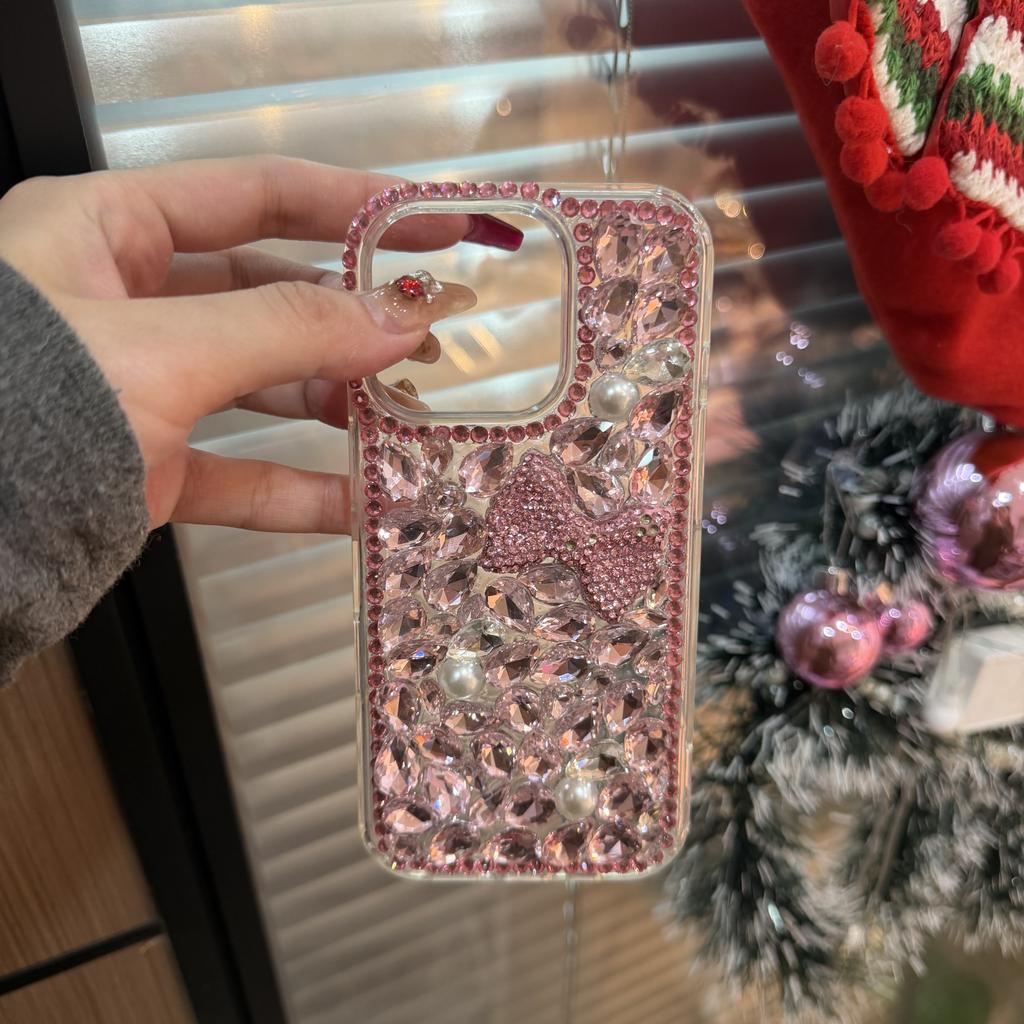 Stylish Glitter Diamond Bow Acrylic Shockproof Phone Case for for 17 16 15 14 13 12 11 Pro Max Handmade Luxury Ins Style