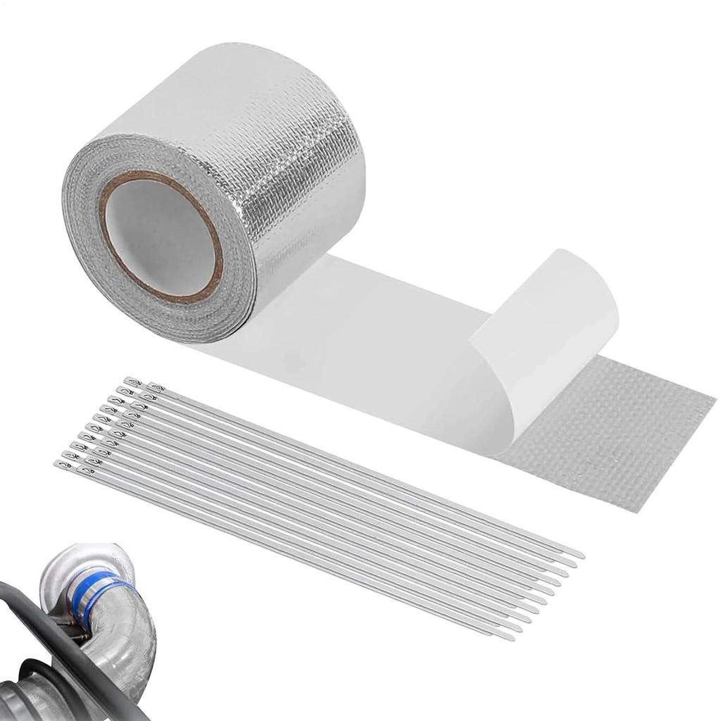 Exhaust Tape High Temp Pipe Adhesive Sealing Shield Wrap With 20 Stainless Steel Ties Exhaust Sealing Tape For Car Motorcycle