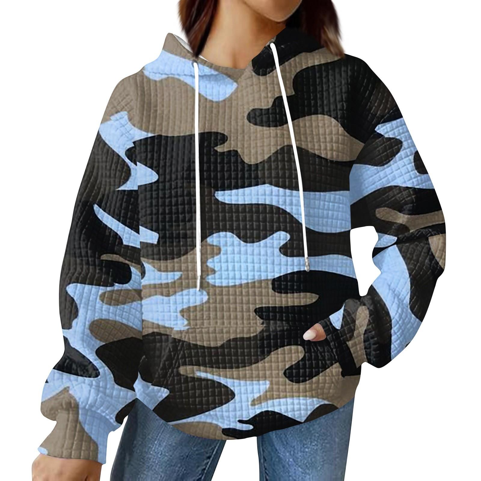 

Женский модный свободный свитер с капюшоном, спортивная одежда с длинными рукавами, топ с камуфляжным принтом, повседневная толстовка с капюшоном S