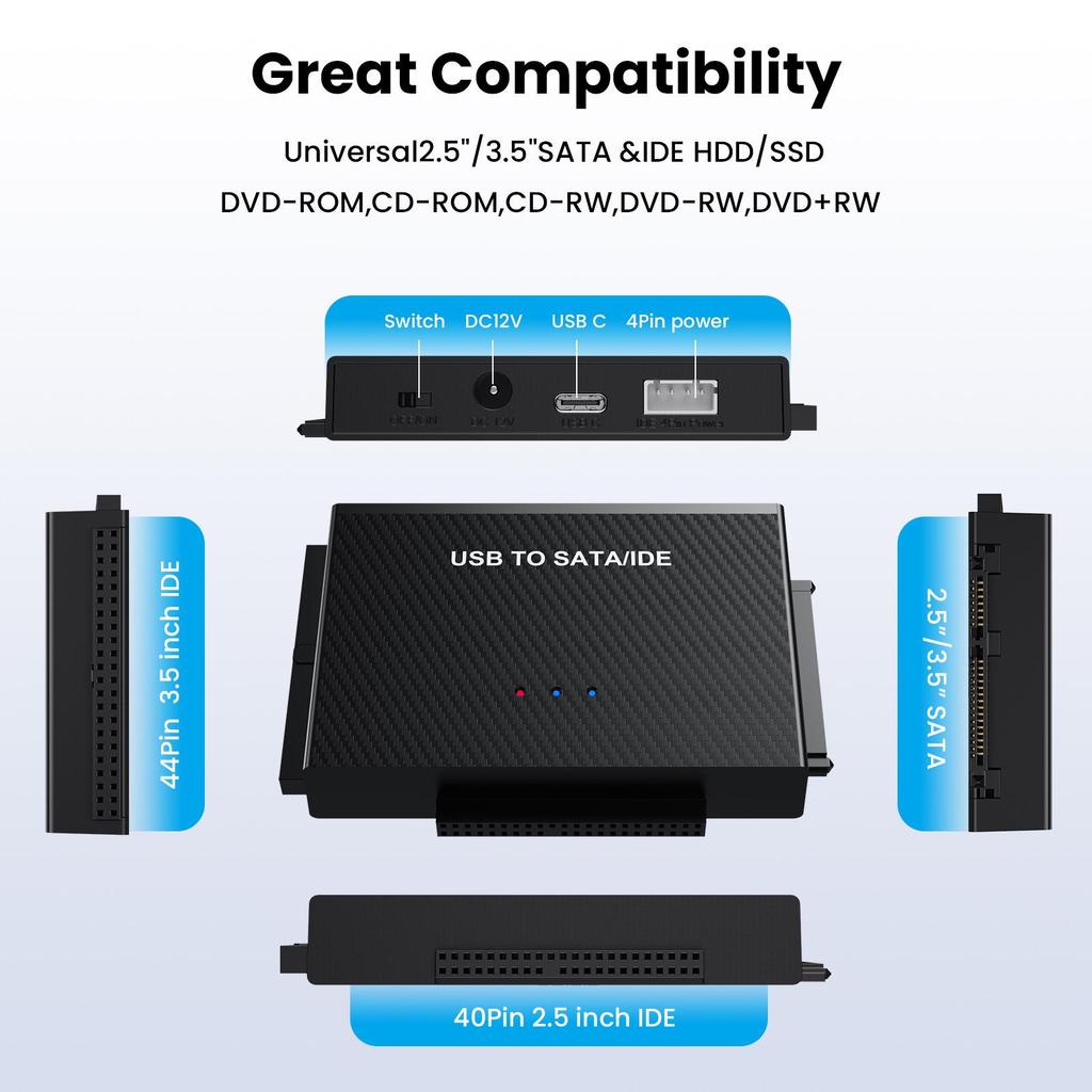 Kabel Adaptera Dysku Twardego USB 3.1 do SATA/IDE Typu C dla dysków 2,5/3,5 cala