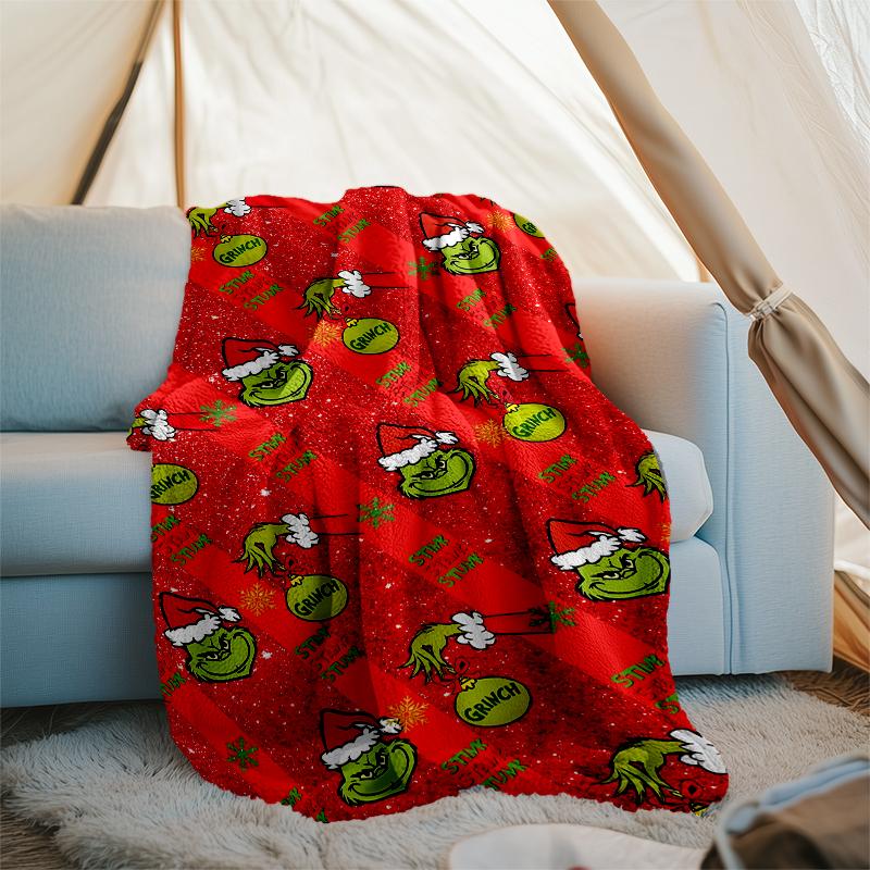 Grinch Theme Printed Blanket Perfect For Couch Bed Travel Outdoor Use Machine Washable Cozy Durable