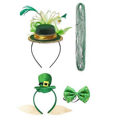 Practical Cloth Fabric Shamrock Headbands Set Costume Hat Bowtie Embossed Design Holiday Celebrations Comfortable Wear