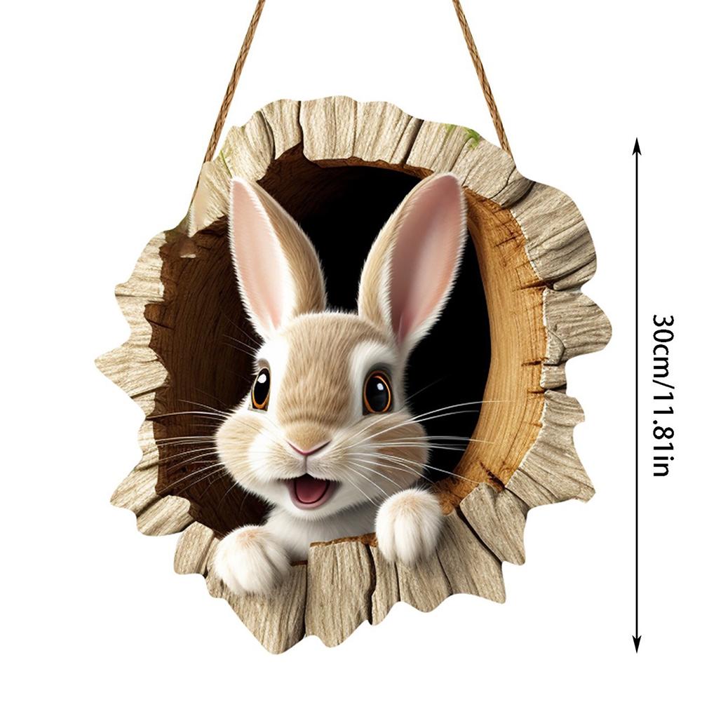 Easter Door Sign Wooden Rabbit Construction Door Sign Bunny Welcome Sign (A)