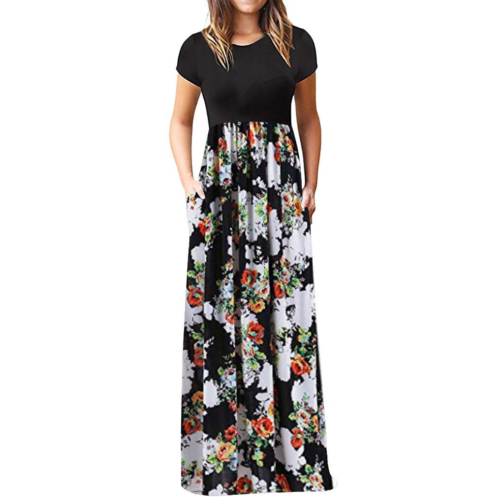 IHUASU Short Sleeve Printed Dress Long Skirt
