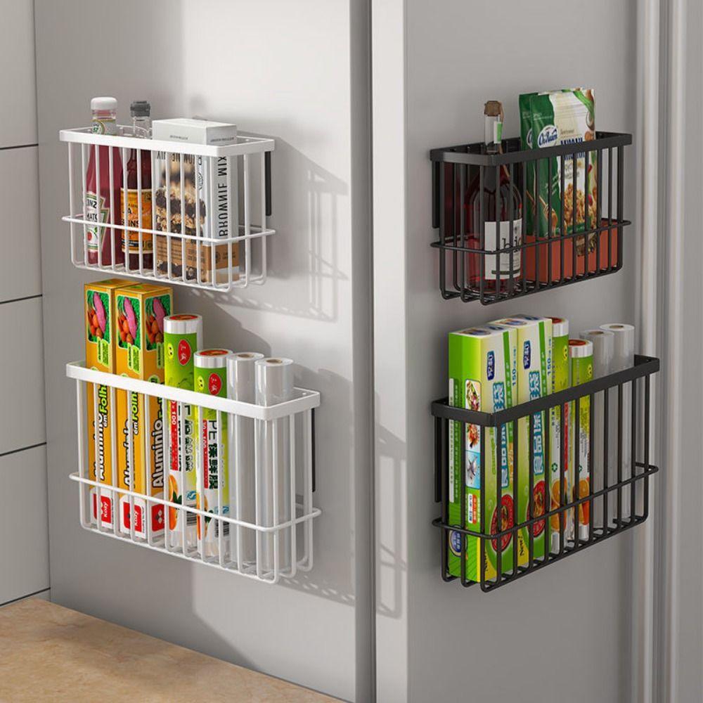 Wall Hanging Magnetic Storage Basket Refrigerator Side Storage Rack  Household Organization