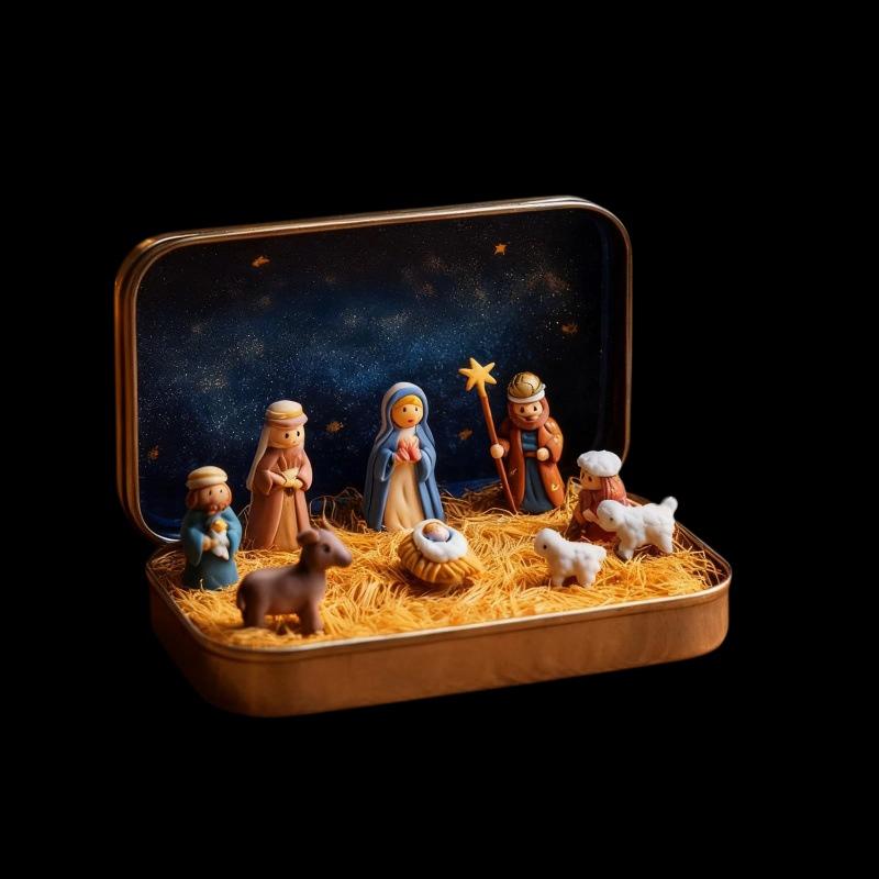 Resin Nativity Scene Statue Jesus Home Office Cafe Room Studio Table Ornament Christian Religion Decor Acrylic Figurine