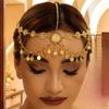 Indische Kopfkette für Damen Arabische Goldfarbene Münzen Quaste Braut Strass Haar Kette Kopfschmuck Hochzeitszubehör Kopfstück