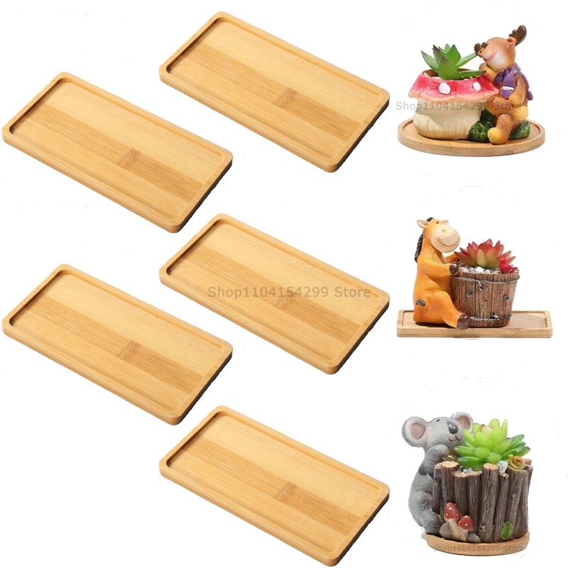 Flower Pot Trays Dish for Plant Vase Bamboo Tray Wooden Bottle Tray Bathroom Shampoo Shower Gel Organizer Jewelry Storage Tray