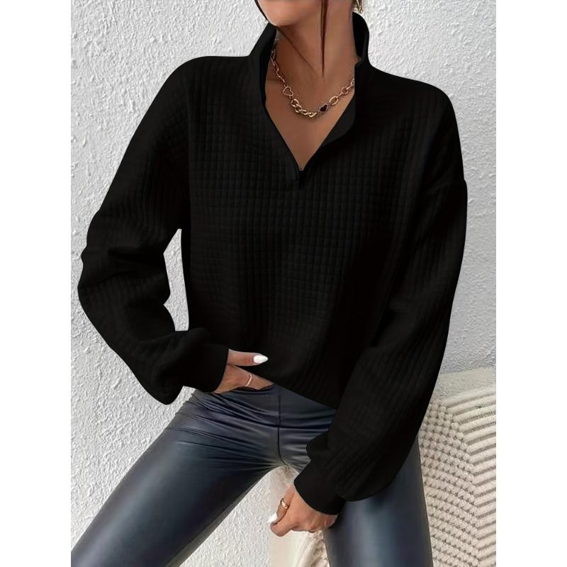 Mikina pulovr se čtvrtinovým zipem s vaflovou mřížkou, ležérní mikina s dlouhým rukávem a klopou na podzim a zimu, dámské oblečení