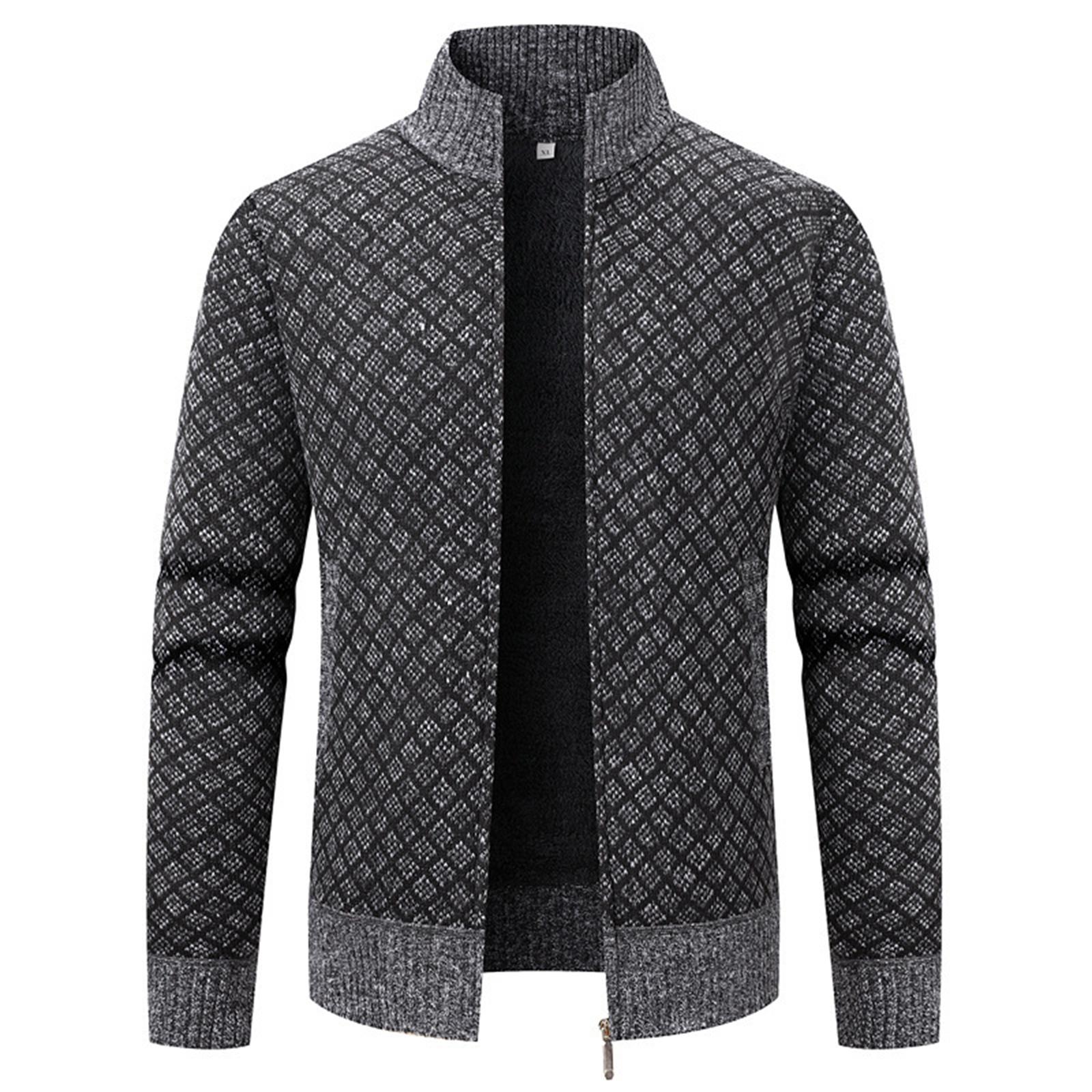 

Мужской кардиган на пуговицах с высоким воротником, утолщенный флисом, с длинными рукавами, вязаный жакет, мужской теплый свитер XL
