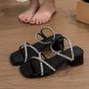 Fashion Crystal Women's Mid Heels Sandals 2025 New Luxury Heeled Shoes Woman Elegant Slippers Summer Brand Pumps Dress Party Sandalias