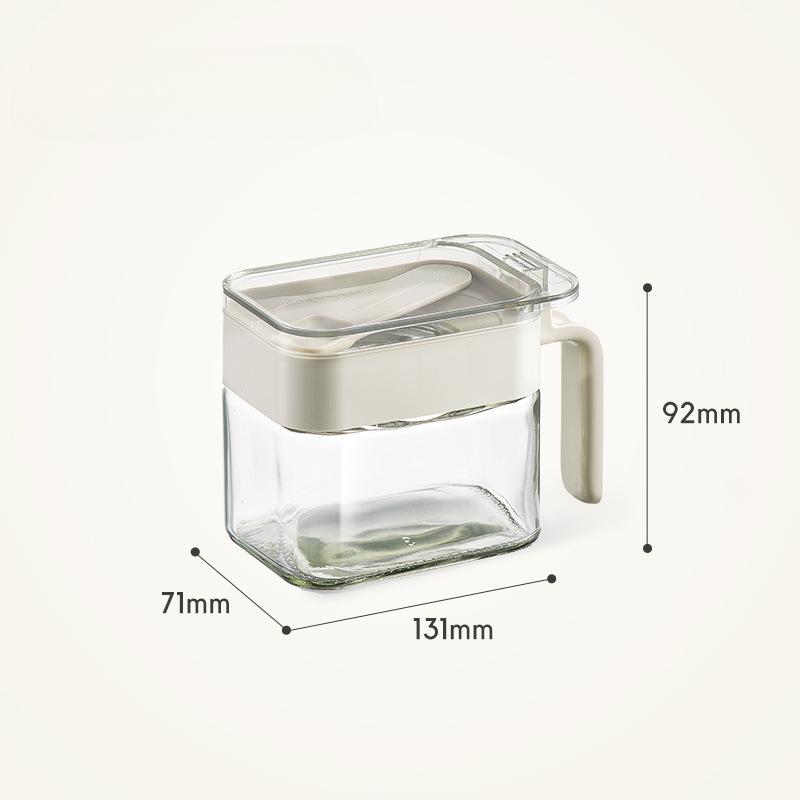 Condiment Jar Spice Container Sugar and Salt Container Set Glass Seasoning Box with Spoon Dustproof Lid and Handle