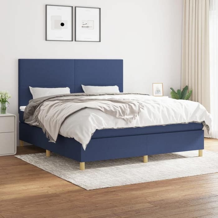 Maison Exclusive - Sommier à lattes de lit avec matelas Bleu 180x200 cm Tissu