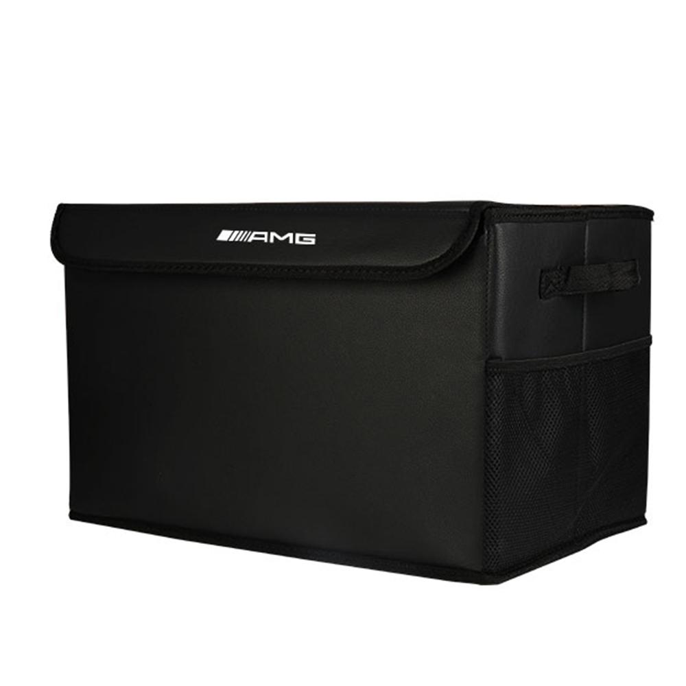 Large Capacity Car Trunk Storage Box Leather Organizer Auto Interior Stowing Tidying Accessorie For Mercedes Benz AMG Badge Logo