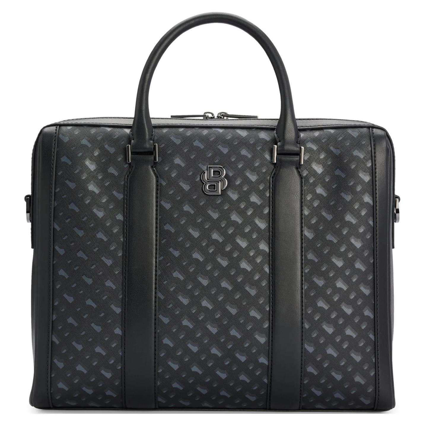 

Hugo Boss Double B Logo Interwoven Letter Decoration Recycled Leather Fabric Briefcase Men briefcase Dark-Gray 50523446027 Basic Set (Bag+Dust Bag)