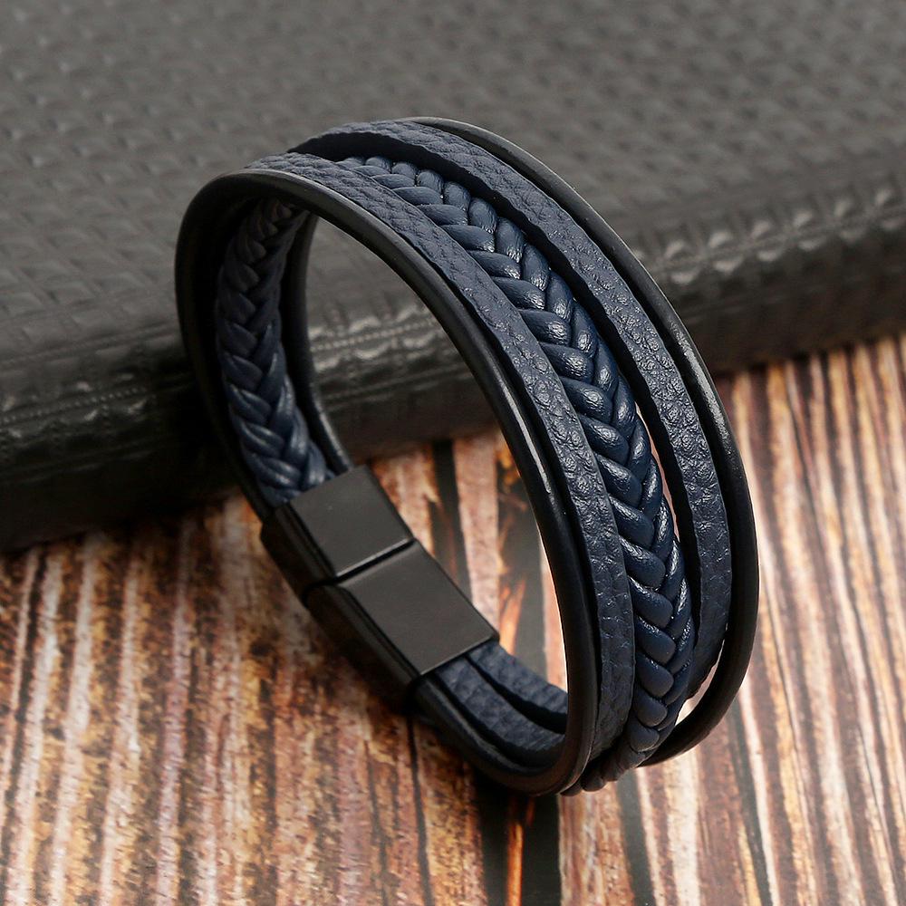 Men's Retro Hand-Woven Bracelet with High-Grade Stainless Steel Magnetic Clasp.