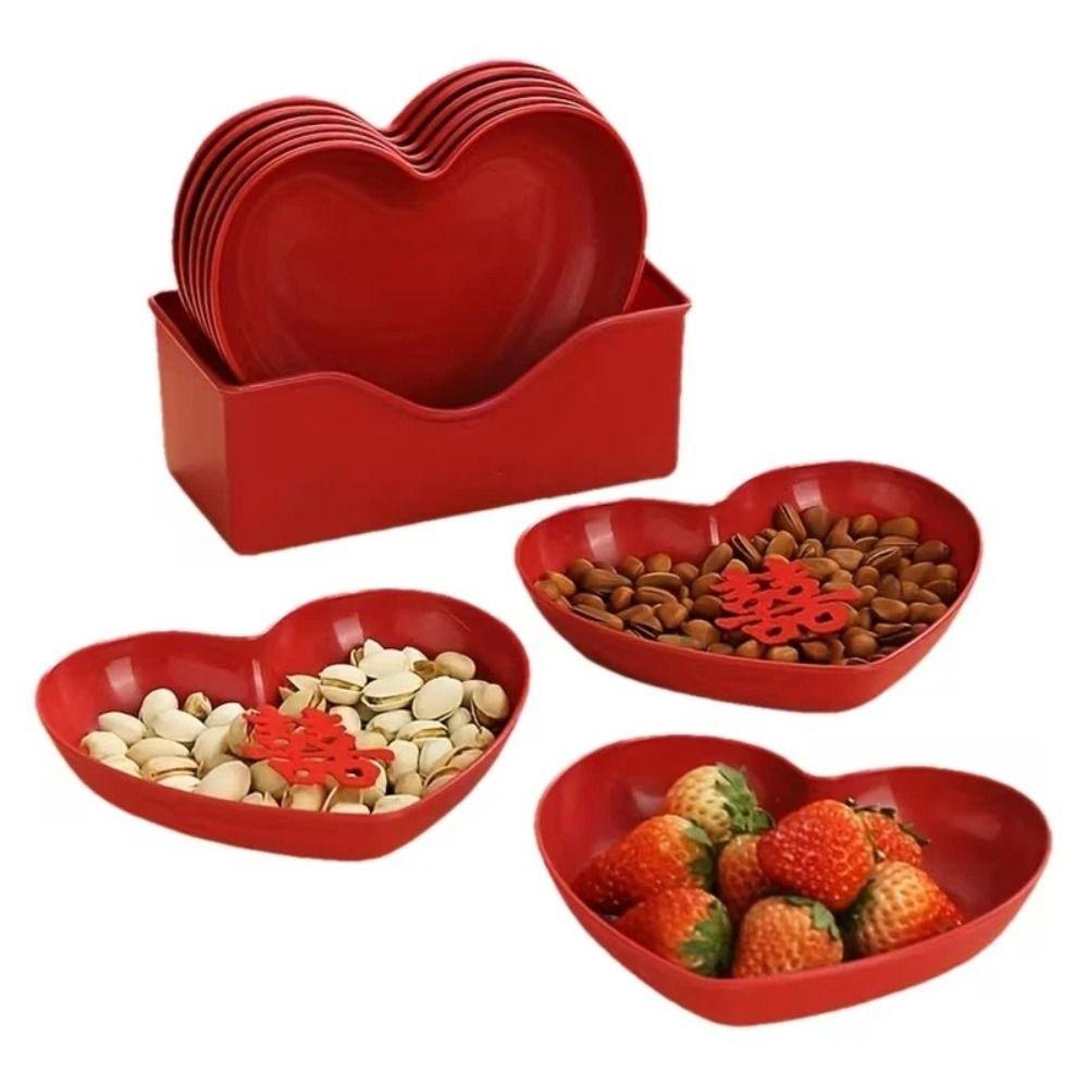 5/10Pcs Love Heart-Shaped Snack Candy Tray Small Dinner Plate Set Household Serving Plate