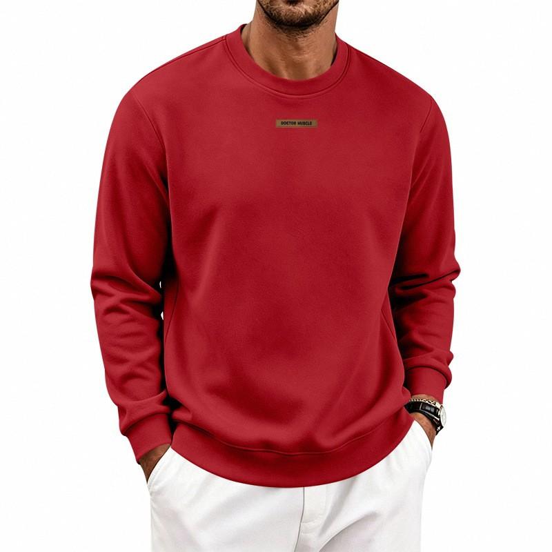 Mens Oversized Heavyweight Fleece-Lined Crewneck Sweatshirt Winter Warm Casual Long Sleeve Top