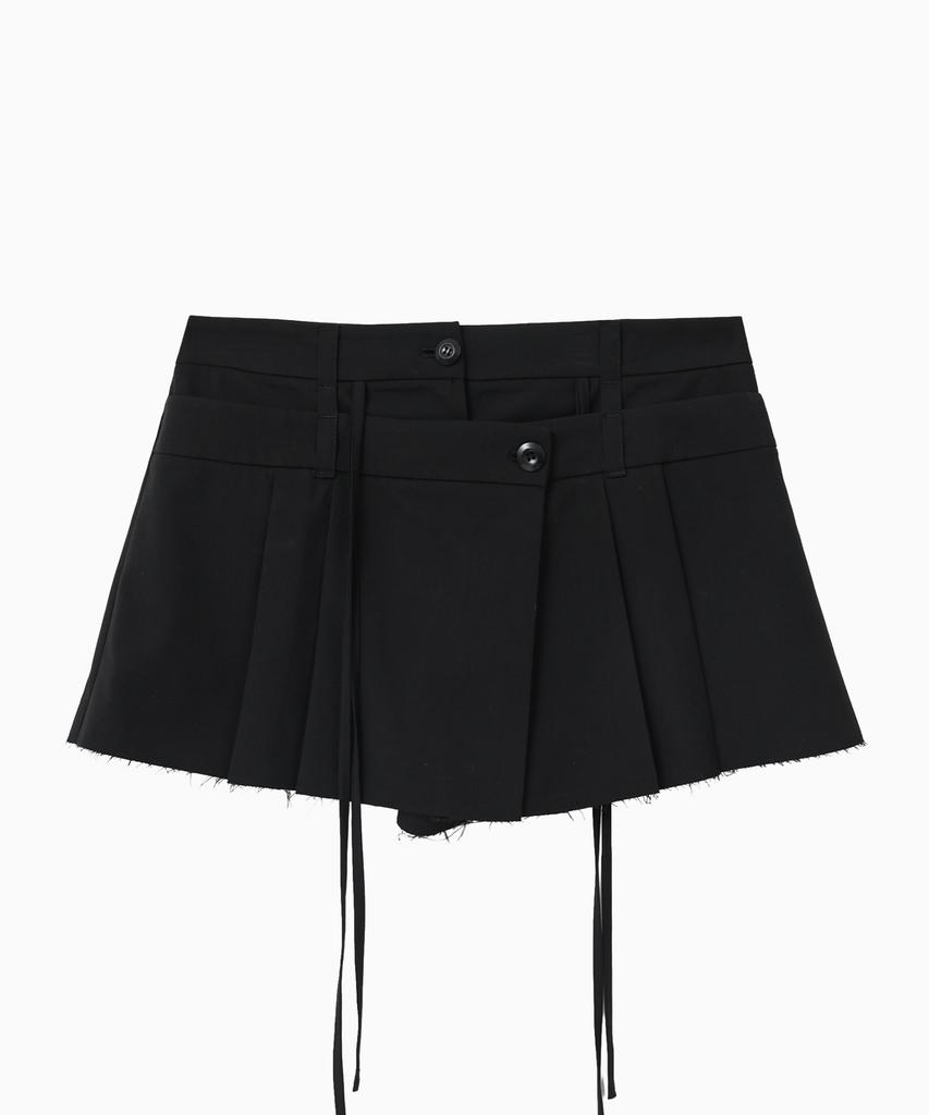 Jenyujeu Layers Double Wrap Skirt Pants - Black