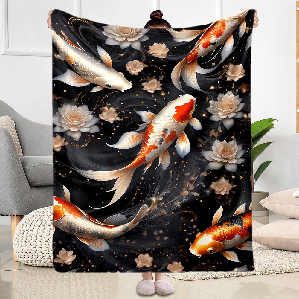 Koi Fish Lake Blanket Warmthful Decor Perfect for Chair Sofa Seaside for All Seasons Digital Print Best Holiday Gift for Friends Family