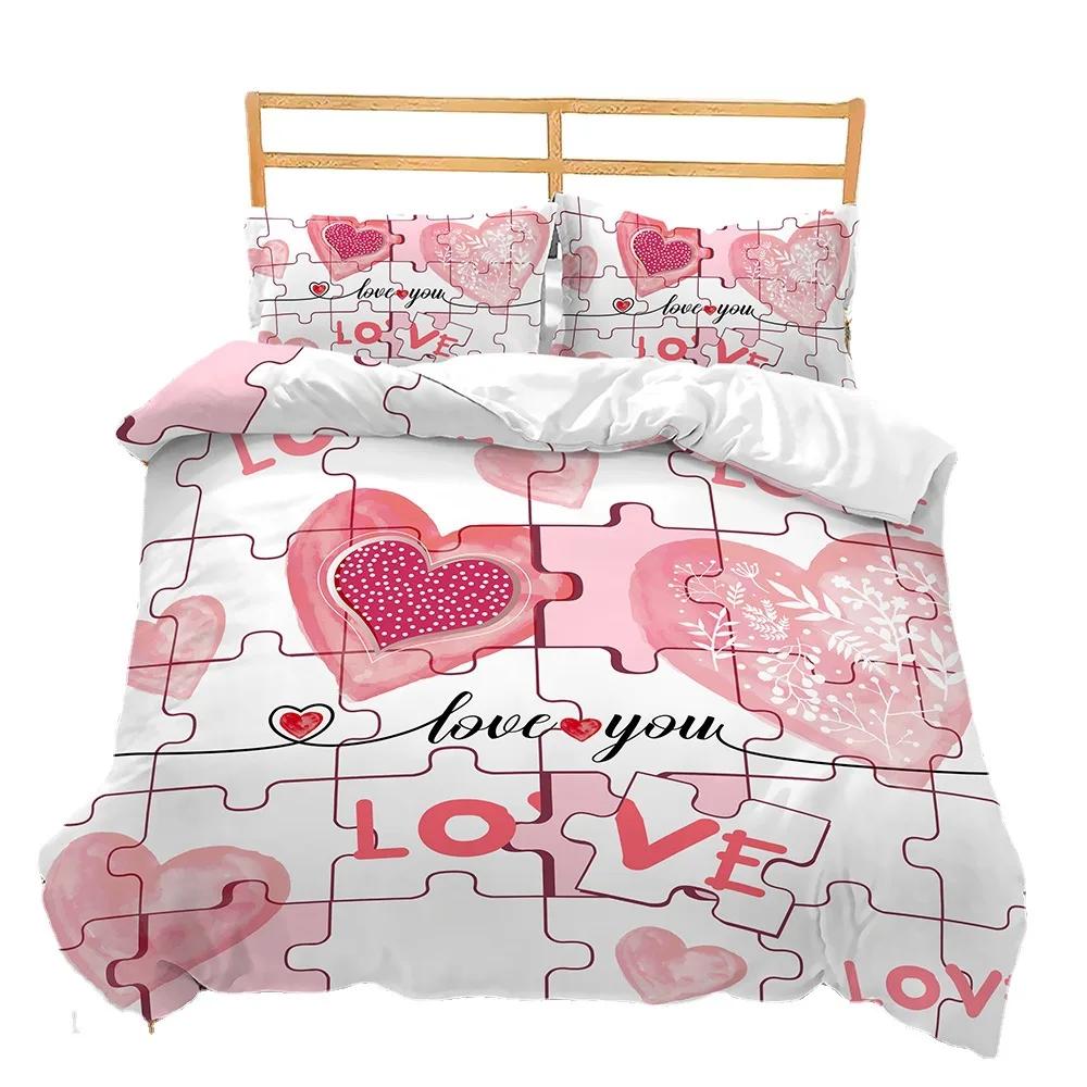

Custom Name 3D Duvet Cover Linen Pillowcases Wedding Decor Twin King Queen Love Heart Valentine s Day Bedding Set EU single(135x200cm)