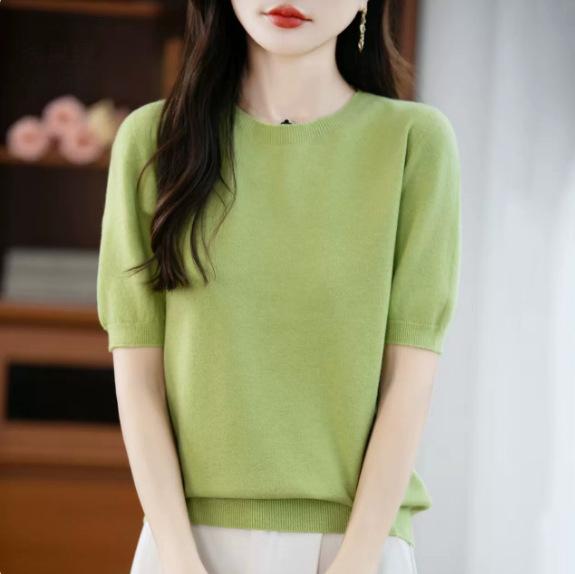 Spring Autumn Women Sweater O-Neck Cashmere Pullover Basic Short Sleeve Clothing Comfort Top Casual Solid