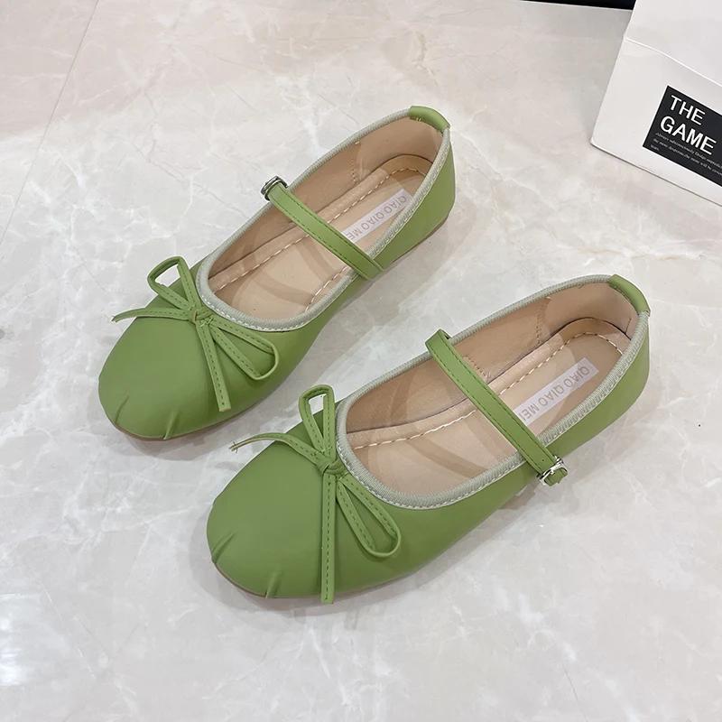 

Модные туфли Мэри Джейн с французским бантом 2025 Весна и Осень Новые Плоские Ретро Неглубокие Балетки Офисные Одиночные Туфли 35