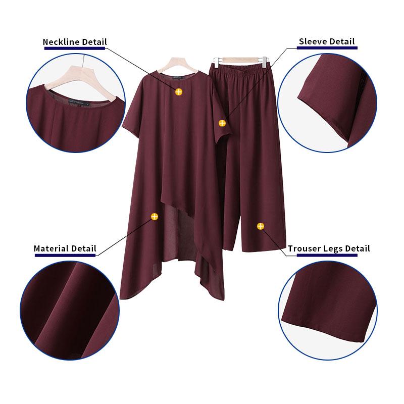 Damen-Retro-Mode-Outfits, unregelmäßige lange Bluse und Hose, Sommer-Zweiteiler-Set