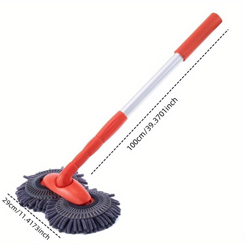 Rotating Car Wash Mop | Extendable Dual-Head Chenille Cleaning Tool with Soft Scratching Brushes for Auto Detailing & Waterless Car Cleaning
